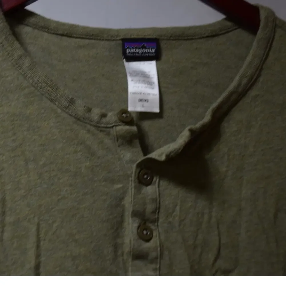 Patagonia Men’s Lightweight Hemp Blend Henley Shirt Olive Green Size Large